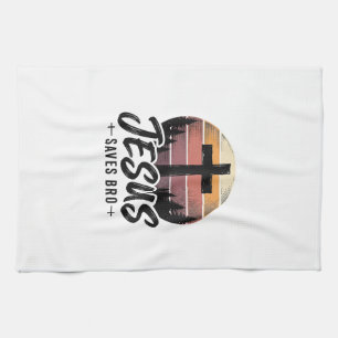 Jesus Sparar Bro Vintage Kristet Kors Shirt Desi Kökshandduk