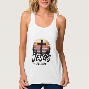 Jesus Sparar Bro Vintage Kristet Kors Shirt Desi Linne Med Racerback