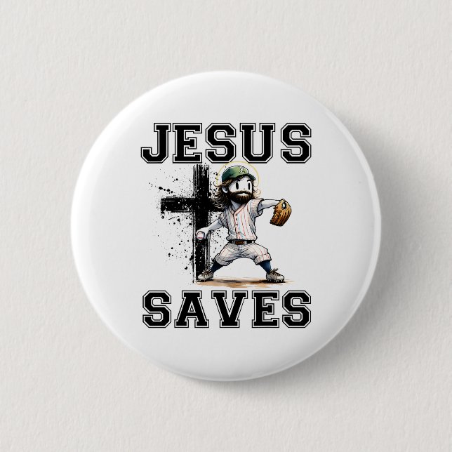 Jesus Sparar Bysebyll Religiös Kristet Tro Kors Knapp (Framsida)