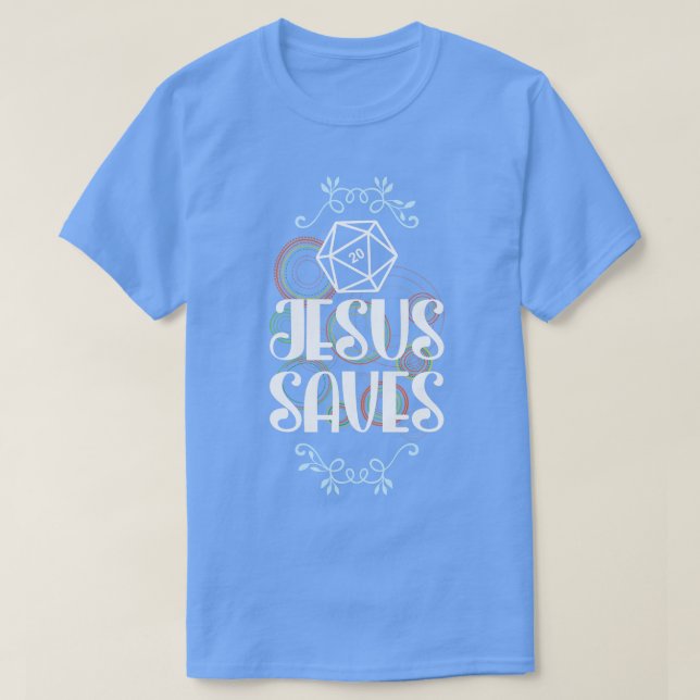 Jesus Sparar D20 Dice T Shirt (Design framsida)
