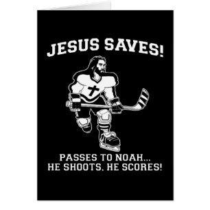 Jesus sparar den roliga tshirten för hockey hälsningskort