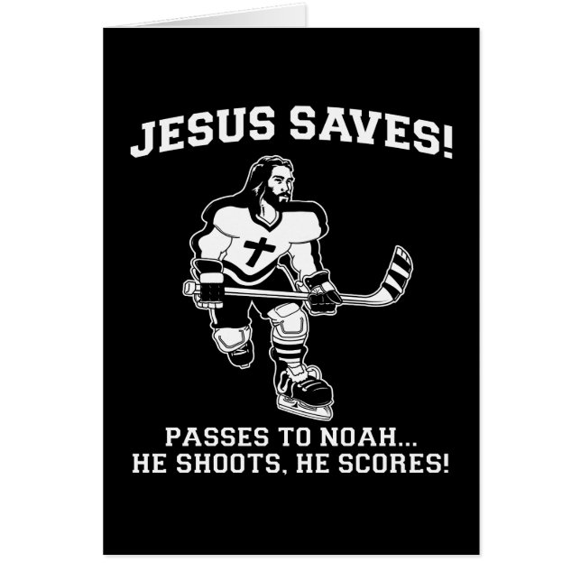 Jesus sparar den roliga tshirten för hockey hälsningskort (Framsidan)