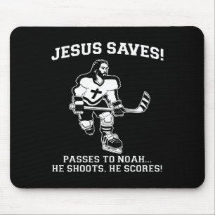 Jesus sparar den roliga tshirten för hockey musmatta