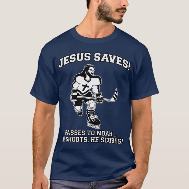 Jesus sparar den roliga tshirten för hockey tee (Framsida)