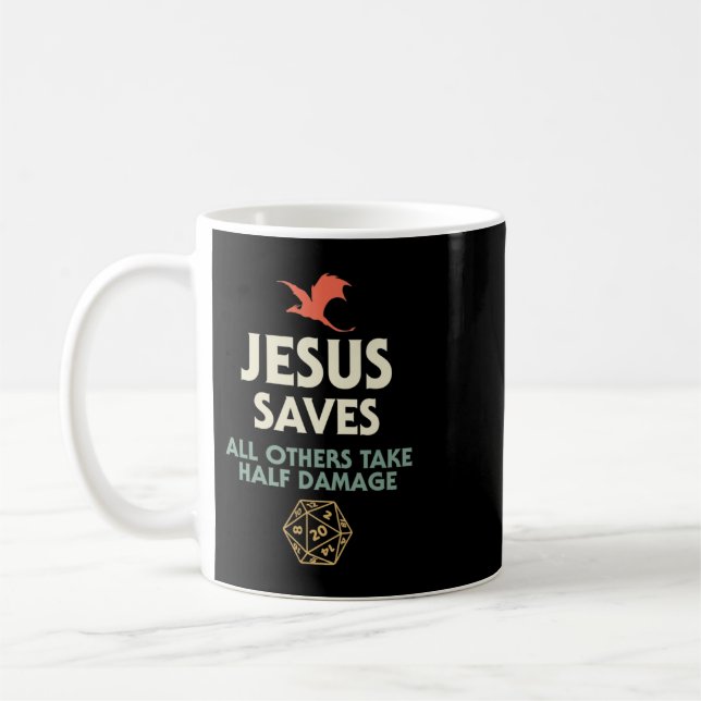 Jesus sparar DM Dragon D20 Dice Gift RPG Role Play Kaffemugg (Vänster)