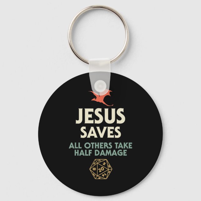 Jesus sparar DM Dragon D20 Dice Gift RPG Role Play Nyckelring (Framsida)
