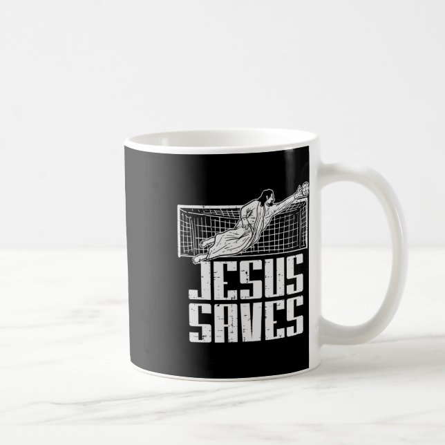 Jesus Sparar Fotboll Kristna Målvakt Mål Kaffemugg (Höger)