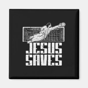 Jesus Sparar Fotboll Kristna Målvakt Mål Magnet