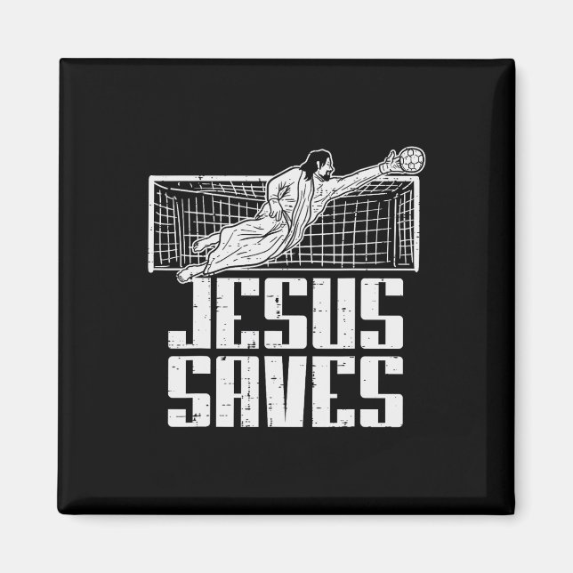 Jesus Sparar Fotboll Kristna Målvakt Mål Magnet (Framsidan)