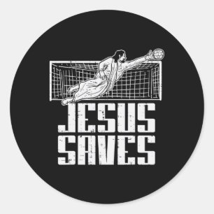 Jesus Sparar Fotboll Kristna Målvakt Mål Runt Klistermärke