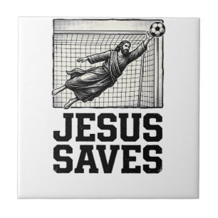 Jesus Sparar Fotbollsmålvakt Vintage Gravyr Tröja_ Kakelplatta