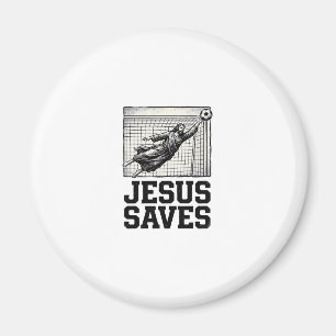 Jesus Sparar Fotbollsmålvakt Vintage Gravyr Tröja_ Magnet