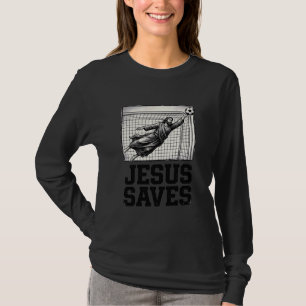 Jesus Sparar Fotbollsmålvakt Vintage Gravyr Tröja_ T Shirt