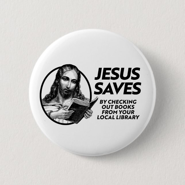 Jesus sparar genom att checka ut bibliotek bokar knapp (Framsida)
