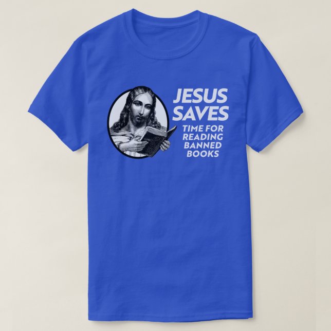 Jesus sparar genom att checka ut bibliotek bokar t shirt (Design framsida)
