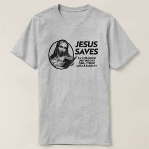 Jesus sparar genom att checka ut bibliotek bokar t shirt