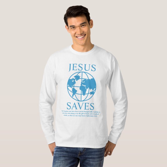 Jesus Sparar grafik 90:s blå T Shirt (Hel framsida)