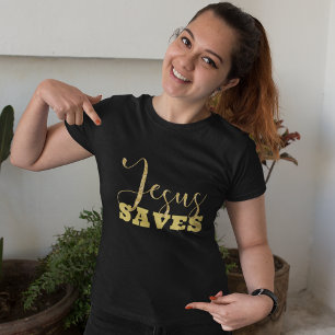 Jesus Sparar Gult Guld Glitter T Shirt