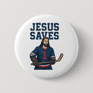 Jesus Sparar Hockey Målvakt Kristen Hockey Religiö Knapp