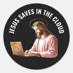 Jesus Sparar i Molnet - Roligt Jesus Meme Fyrkant Runt Klistermärke