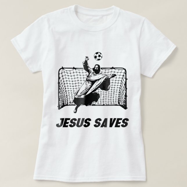Jesus Sparar Jesus sparade fotbollsmål T Shirt (Design framsida)