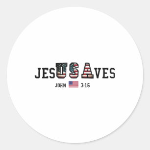 Jesus Sparar Jesusaves Usa Amerikansk Flagga Patri Runt Klistermärke