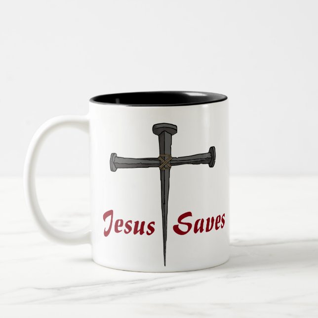 Jesus sparar kaffemuggen Två-Tonad mugg (Vänster)
