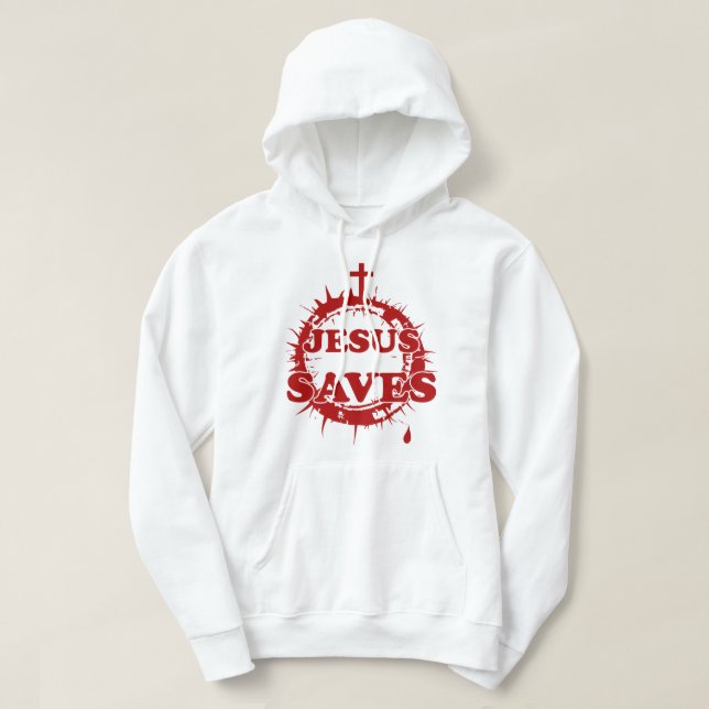 Jesus Sparar med Kor och Krona i Thorns Hoodie (Design framsida)