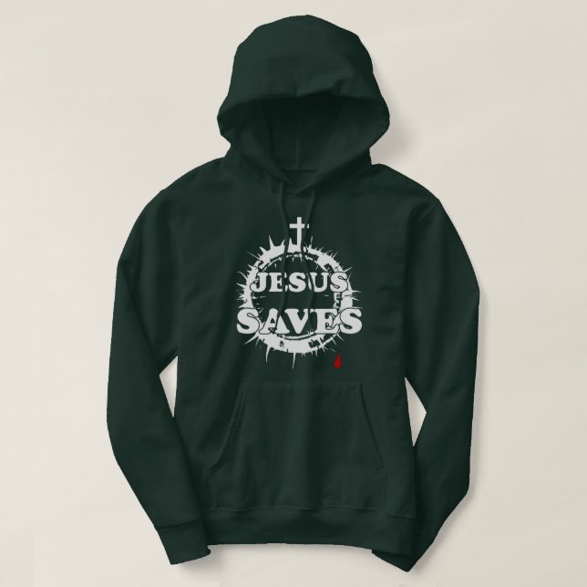 Jesus Sparar med Kor och Krona i Thorns Hoodie (Design framsida)