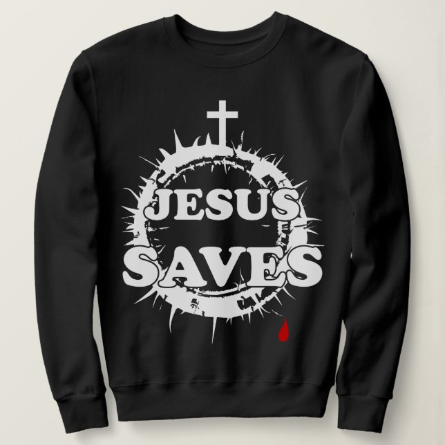 Jesus Sparar med Kor och Krona i Thorns T Shirt (Design framsida)