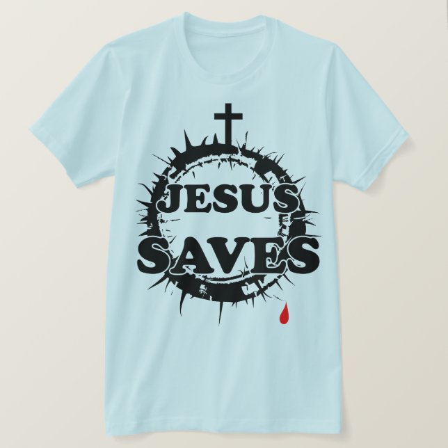 Jesus Sparar med Kor och Krona i Thorns T Shirt (Design framsida)