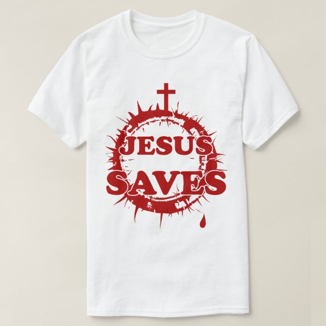 Jesus Sparar med Kor och Krona i Thorns T Shirt (Design framsida)