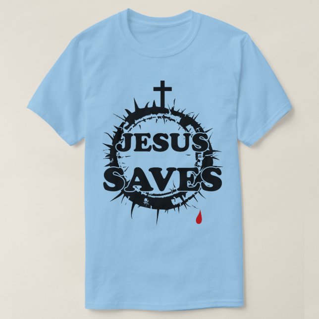 Jesus Sparar med Kor och Krona i Thorns T Shirt (Design framsida)