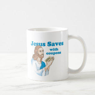 Jesus sparar med kuponger kaffemugg