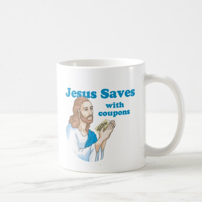 Jesus sparar med kuponger kaffemugg (Höger)
