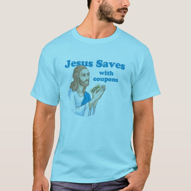 JESUS SPARAR MED KUPONGER TEE (Framsida)