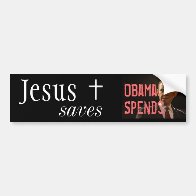 Jesus sparar, Obama spenderar Bildekal (Framsidan)