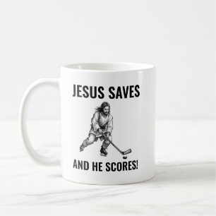 Jesus Sparar och Han Gör Mål - Jesus Hockey Meme Kaffemugg