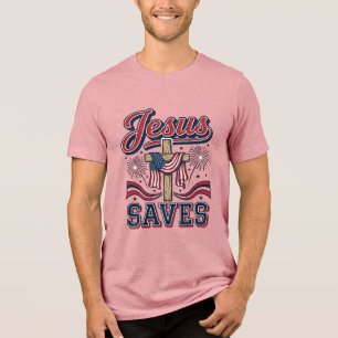 Jesus Sparar Patriotisk Kristen Vintage T-Shirt De