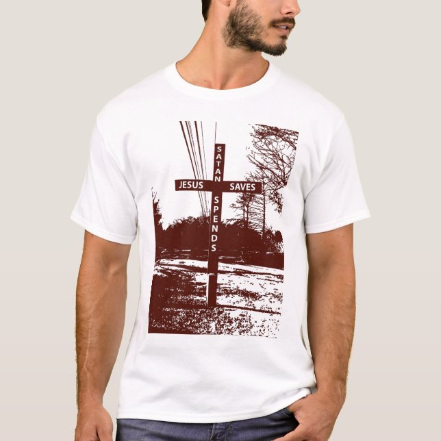 Jesus sparar Satan spenderar T-tröja av Matt T-shirt (Framsida)