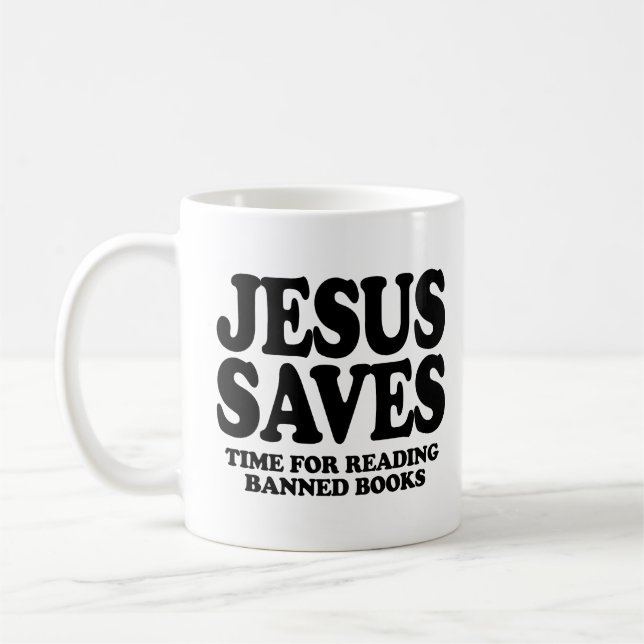 Jesus sparar tid för att läsa förbjuden bokar kaffemugg (Vänster)