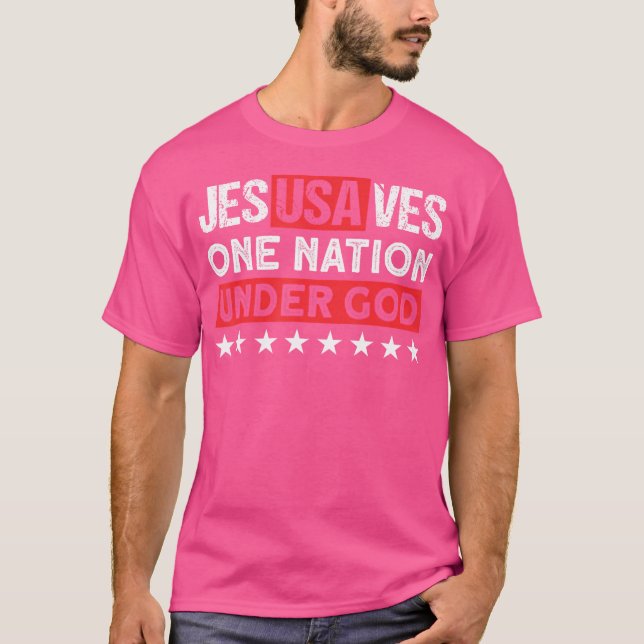 Jesus Sparar USA en nation under Gud - kristen P T Shirt (Framsida)