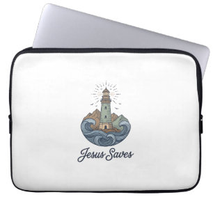 Jesus Sparar Vintage Lighthouse Kristet T-Shirt_1 Laptop Fodral