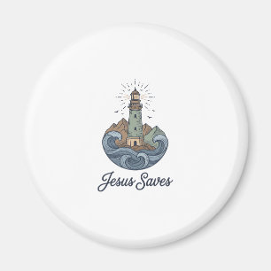 Jesus Sparar Vintage Lighthouse Kristet T-Shirt_1 Magnet