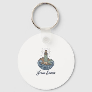 Jesus Sparar Vintage Lighthouse Kristet T-Shirt_1 Nyckelring