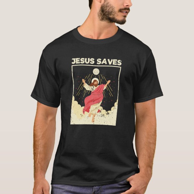 Jesus sparar volleyball-spelare Kristus Bible vers T Shirt (Framsida)