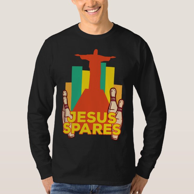 Jesus Spares Bowling Team Christian T Shirt (Framsida)