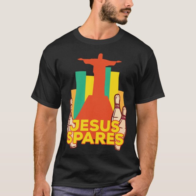 Jesus Spares Bowling Team Christian T Shirt (Framsida)