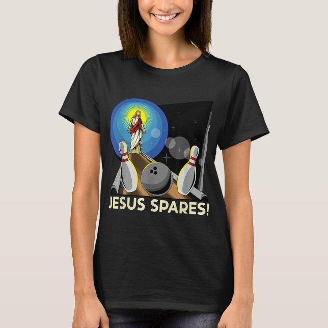 Jesus Spares Funny Christian Bowling Pun T Shirt (Framsida)