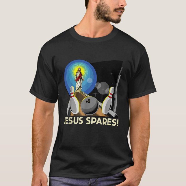 Jesus Spares Funny Christian Bowling Pun T Shirt (Framsida)